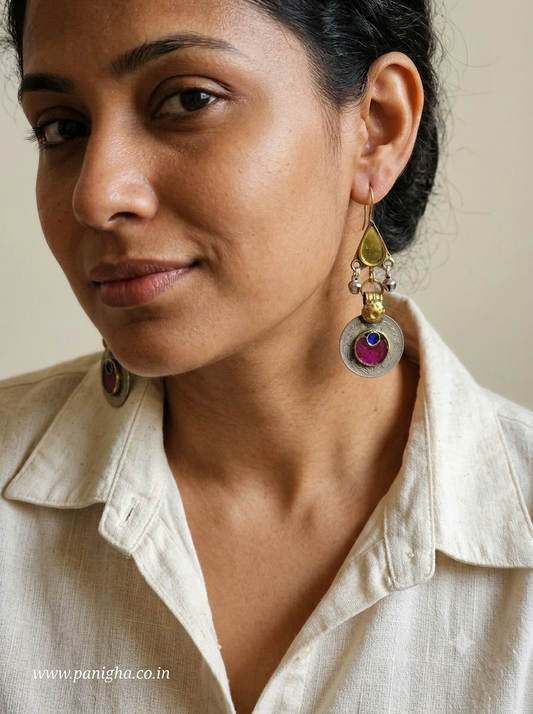 Afghan Rang Coin Earrings – Gold & Purple