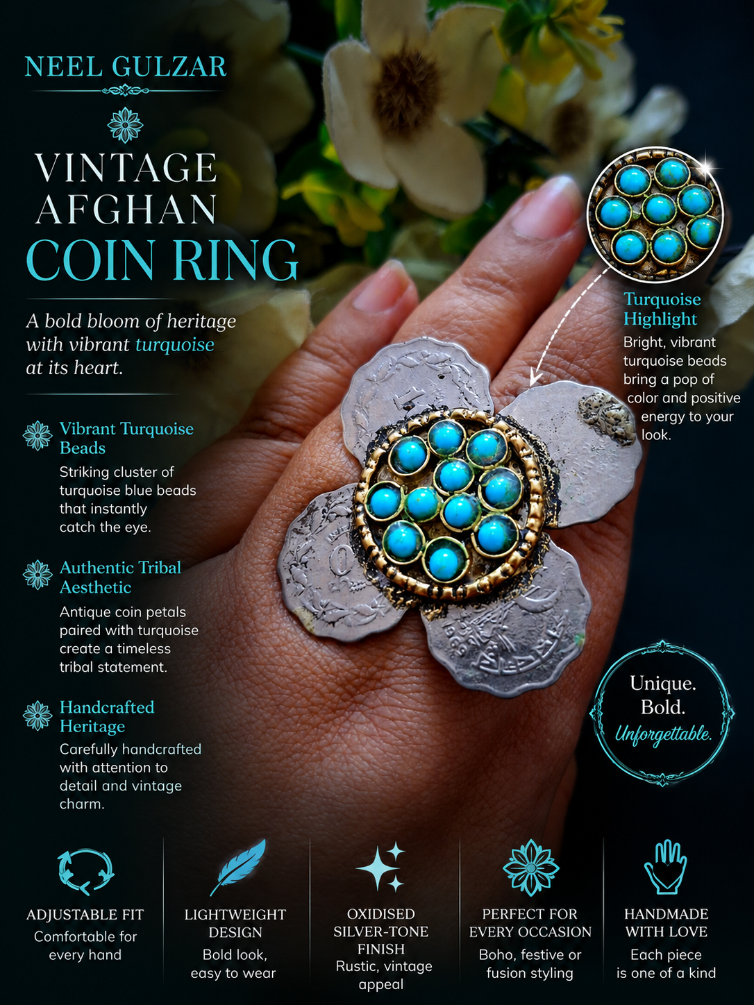 Neel Gulzar Vintage Afghan Coin Ring