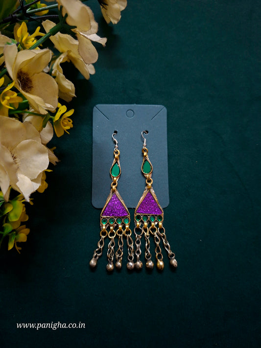 Trikon Boond Afghan Earrings (Purple & Green)