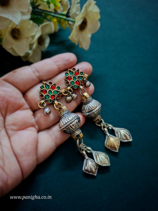 Gul-e-Afshan — Vintage Afghan Earrings (Red & Green)