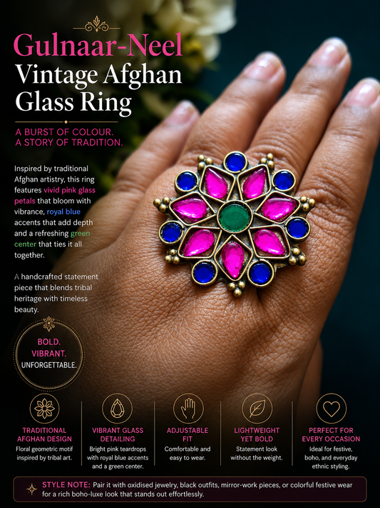 Gulnaar-Neel Vintage Afghan Glass Ring