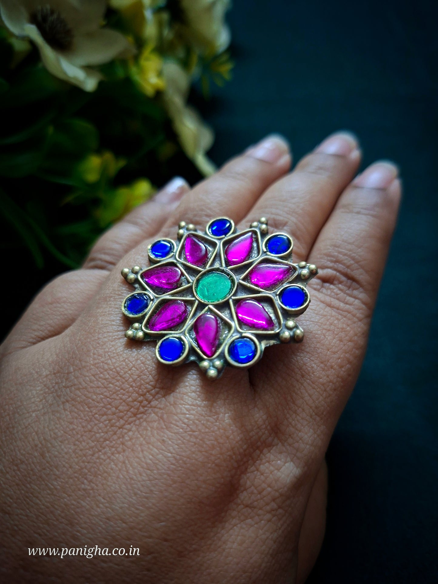Gulnaar-Neel Vintage Afghan Glass Ring