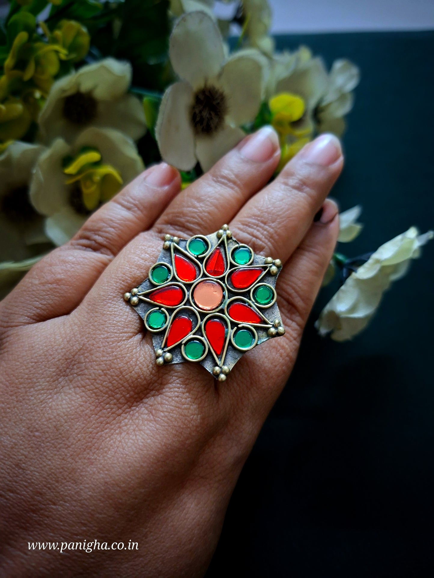 Gulnar Red & Green Vintage Afghan Rings