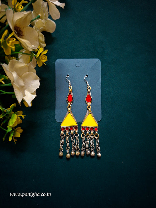 Trikon Boond Afghan Earrings (Yellow & Red)