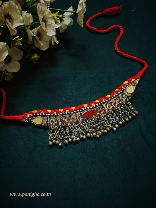Shahana — Vintage Afghan Statement Choker (Red & Yellow)