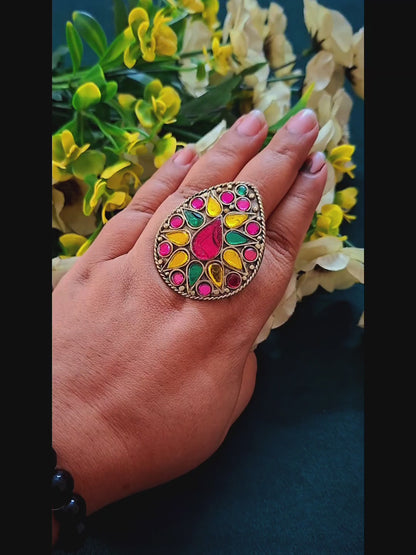 Pila Gulabi Afghan Statement Ring
