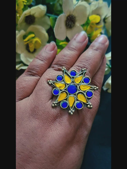 Gulnar Yellow Blue Vintage Afghan Rings