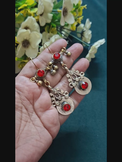 Naqsh-e-Sikka Vintage Afghan Earrings (Red)