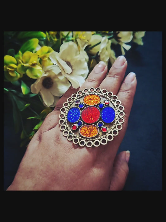Rangrez Noor Afghan Glass Statement Ring