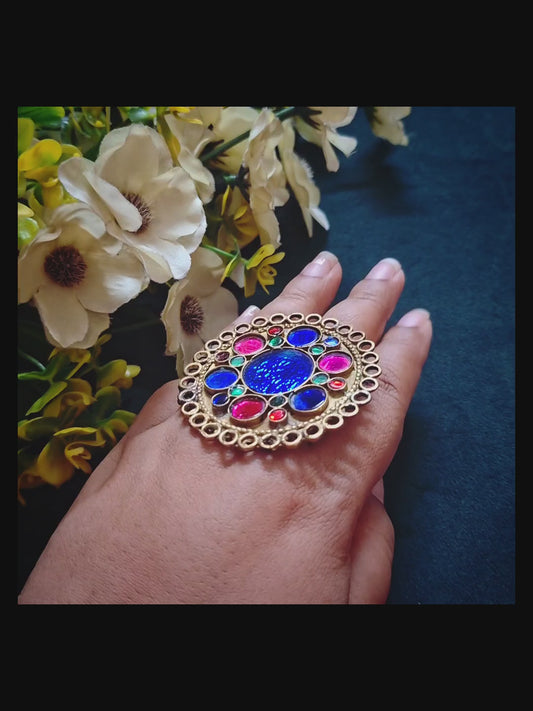 Gulabi-Neel Vintage Afghan Statement Ring