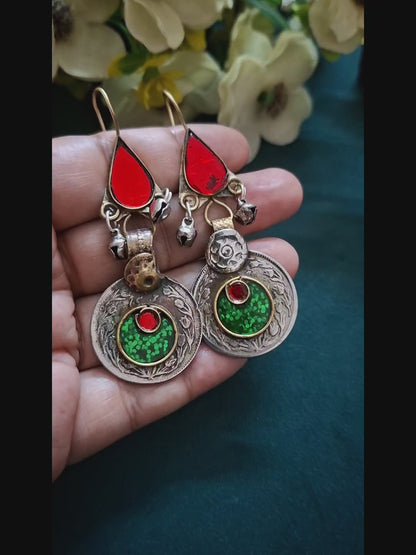 Afghan Rang Coin Earrings – Surkh & Sabz