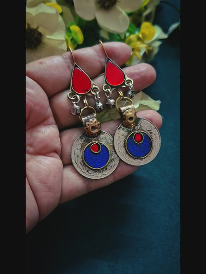Afghan Rang Coin Earrings – Red & Blue