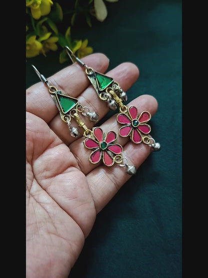 Desert Flower Earrings - Green & Pink