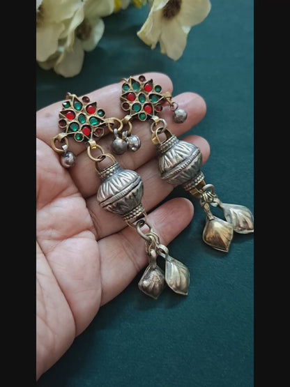 Gul-e-Afshan — Vintage Afghan Earrings (Red & Green)
