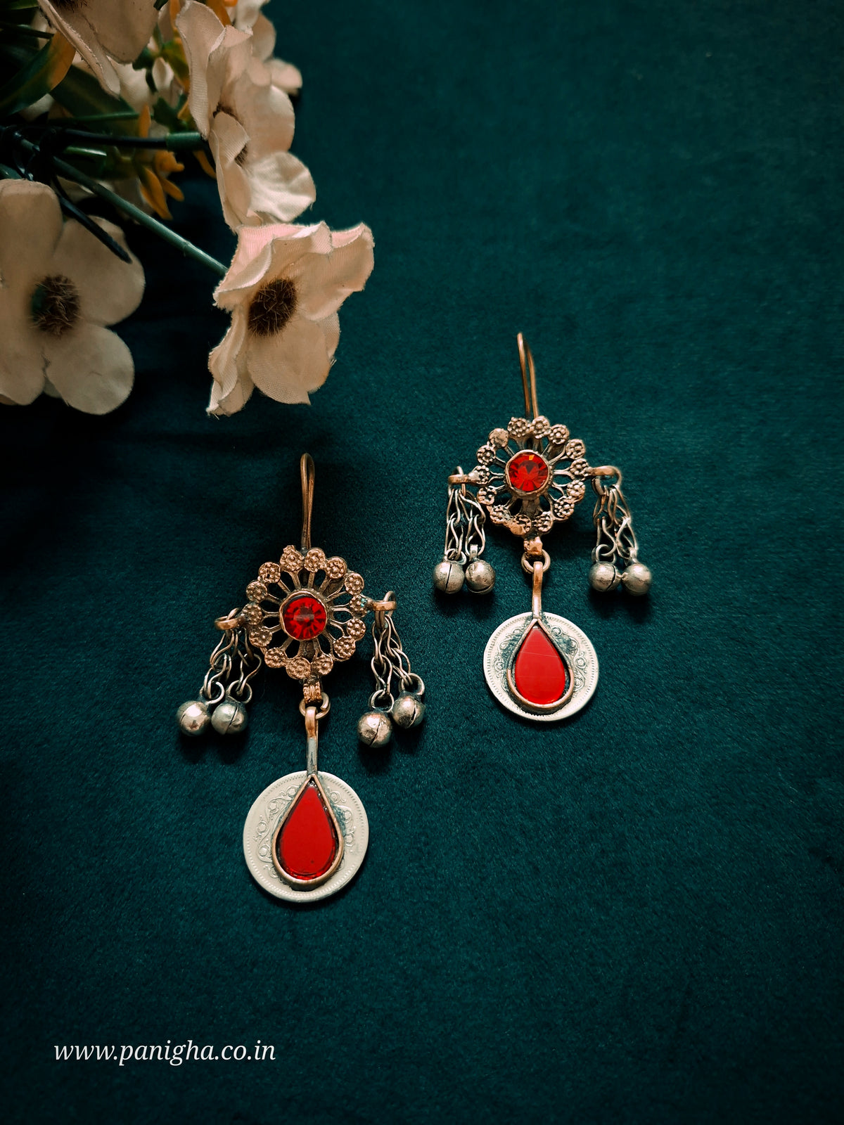 Gul-o-Sikka — Vintage Afghan Earrings (Red)