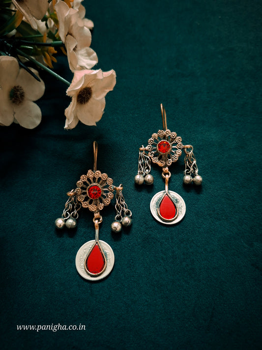 Gul-o-Sikka — Vintage Afghan Earrings (Red)