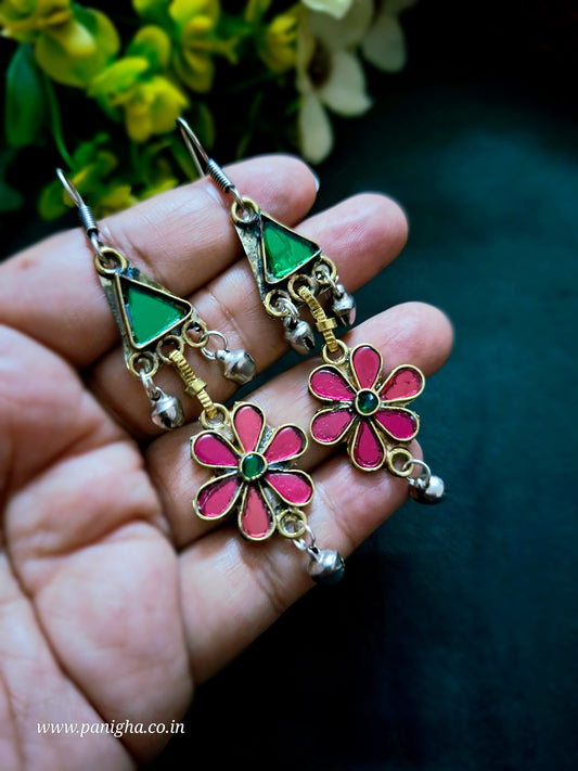 Desert Flower Earrings - Green & Pink