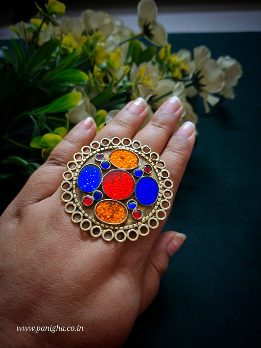 Rangrez Noor Afghan Glass Statement Ring