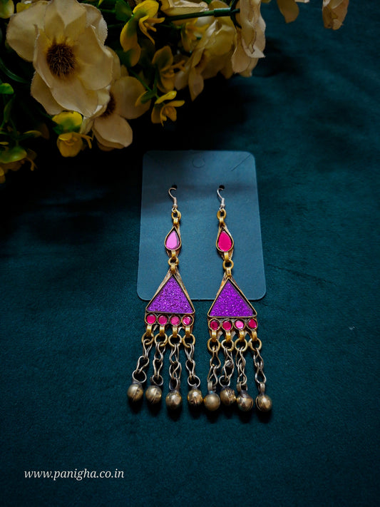 Trikon Boond Afghan Earrings (Pink & Purple)