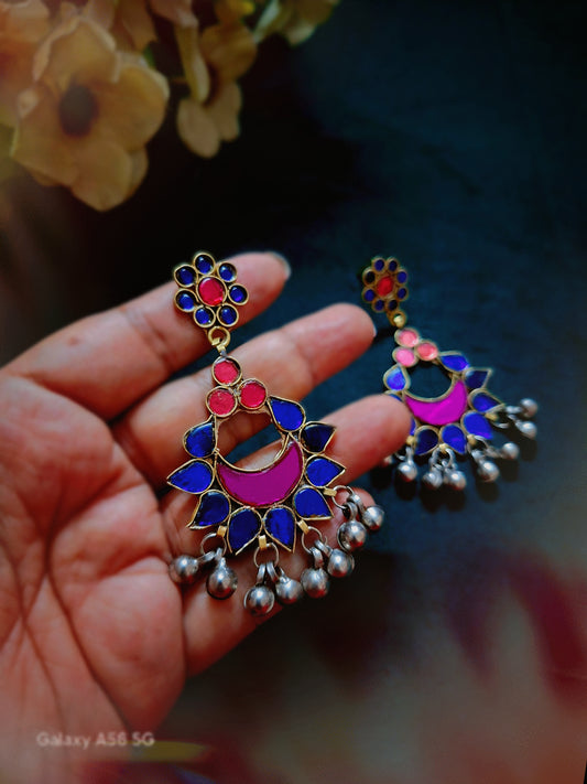 Gulabi-Neel Afghan Earrings