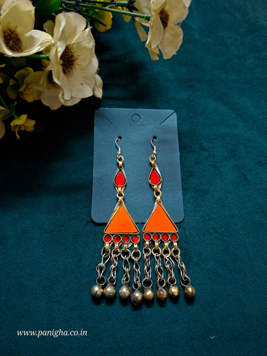 Trikon Boond Afghan Earrings (Red & Orange)