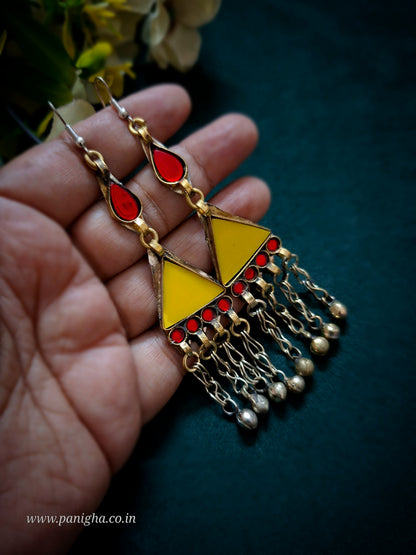 Trikon Boond Afghan Earrings (Yellow & Red)