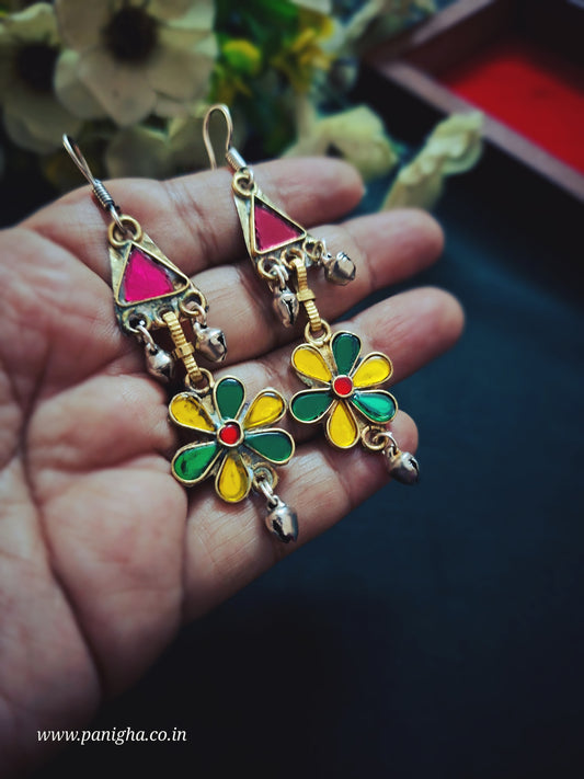 Desert Flower Earrings - Green & Yellow