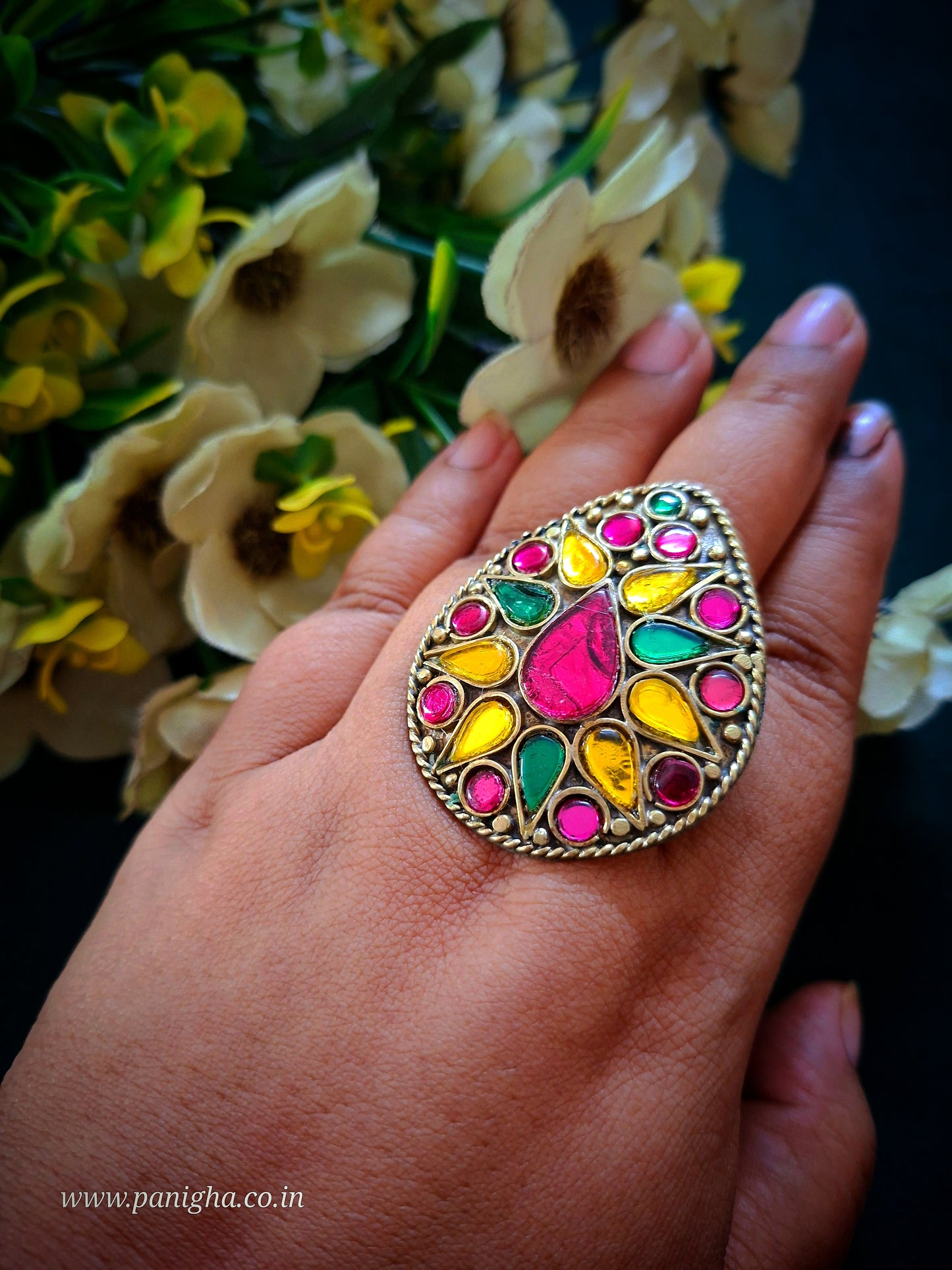 Pila Gulabi Afghan Statement Ring