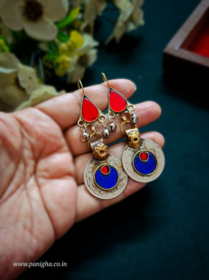 Afghan Rang Coin Earrings – Red & Blue