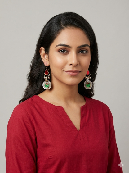 Afghan Rang Coin Earrings – Surkh & Sabz