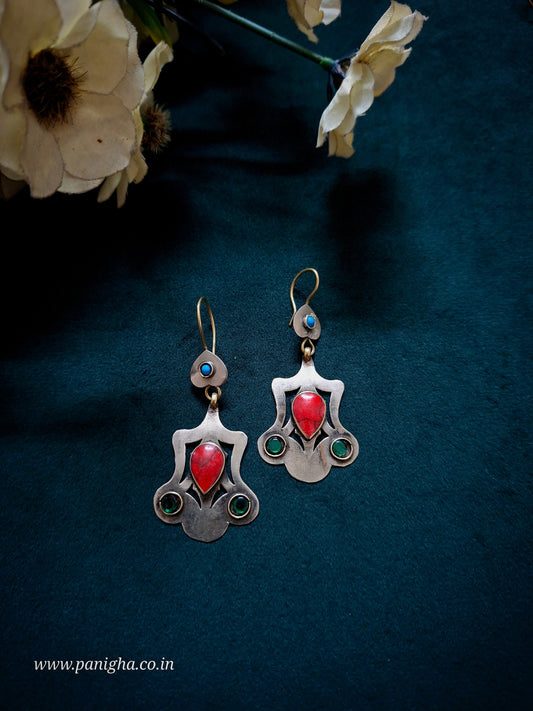 Naqsh-e-Gul Turkmen Earrings (Red)