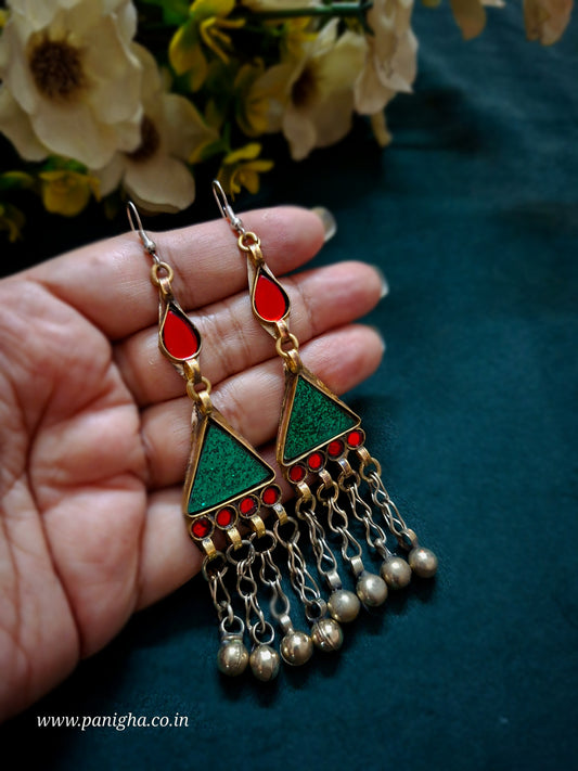Trikon Boond Afghan Earrings (Red & Green)