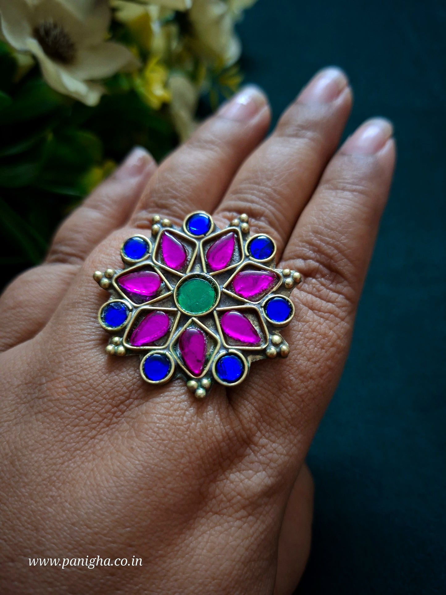 Gulnaar-Neel Vintage Afghan Glass Ring