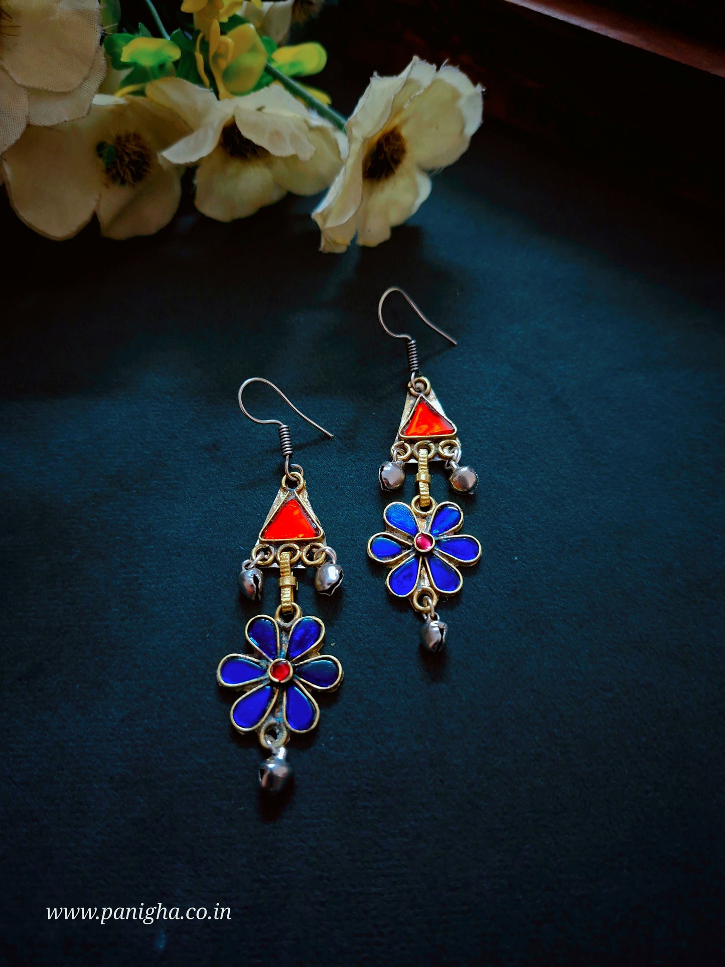 Desert Flower Triangle Earrings - Blue