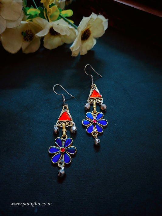 Desert Flower Triangle Earrings - Blue