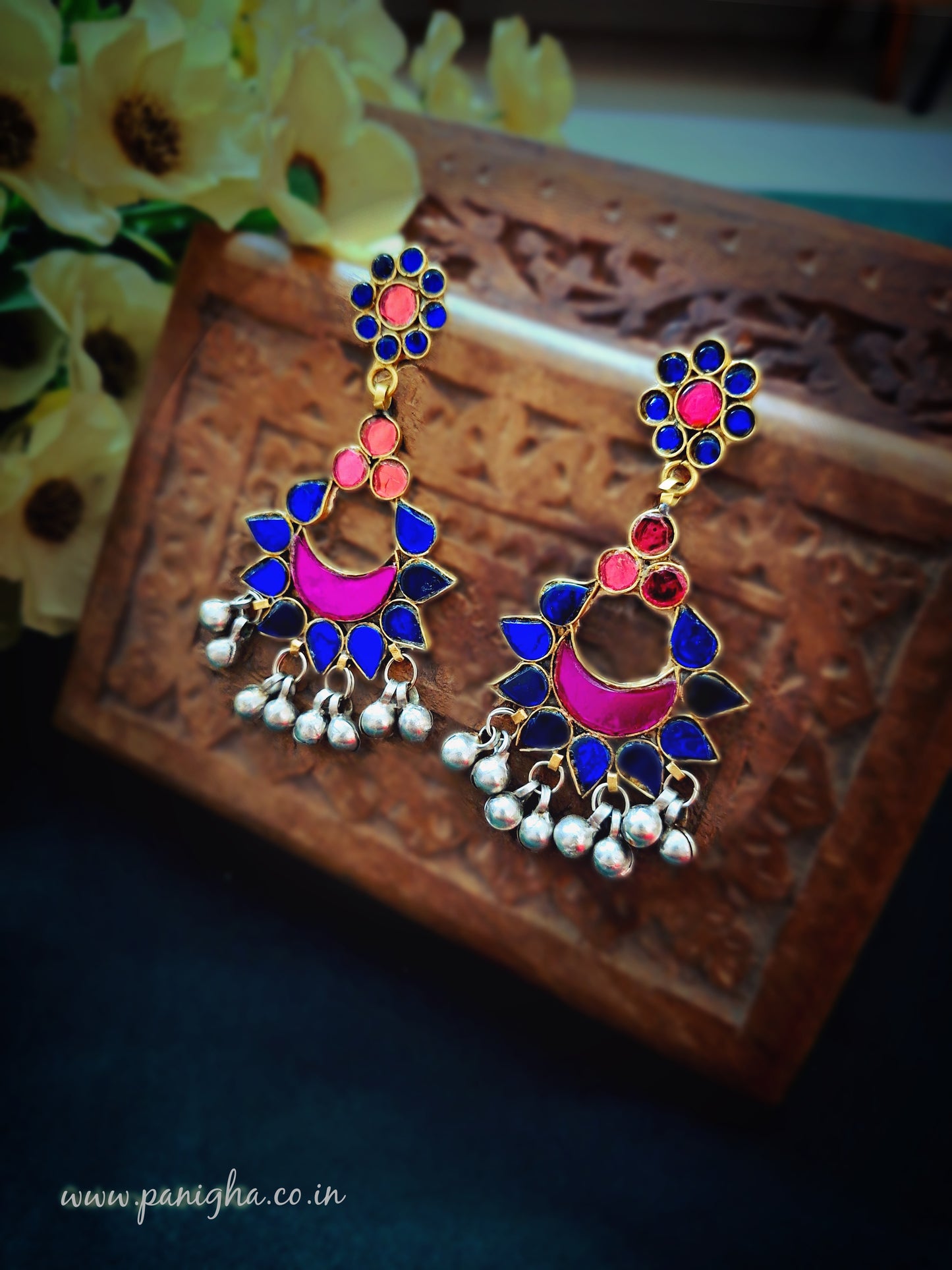 Gulabi-Neel Afghan Earrings
