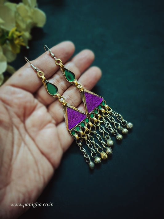 Trikon Boond Afghan Earrings (Purple & Green)
