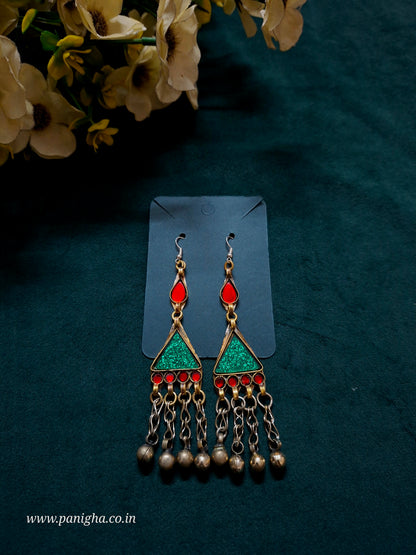Trikon Boond Afghan Earrings (Red & Green)