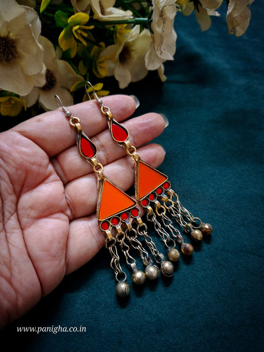 Trikon Boond Afghan Earrings (Red & Orange)