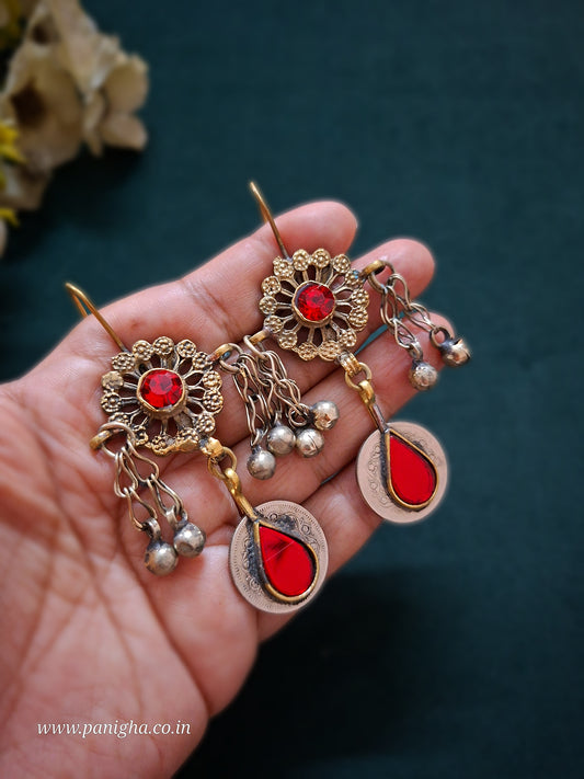 Gul-o-Sikka — Vintage Afghan Earrings (Red)