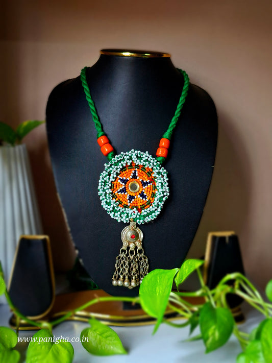 Vintage Afghan Pendant Necklace with Kutch Beaded Medallion