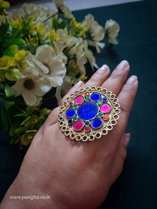 Gulabi-Neel Vintage Afghan Statement Ring