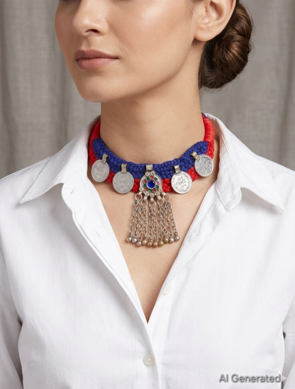 Neel-Surkh Afghan Coin Choker