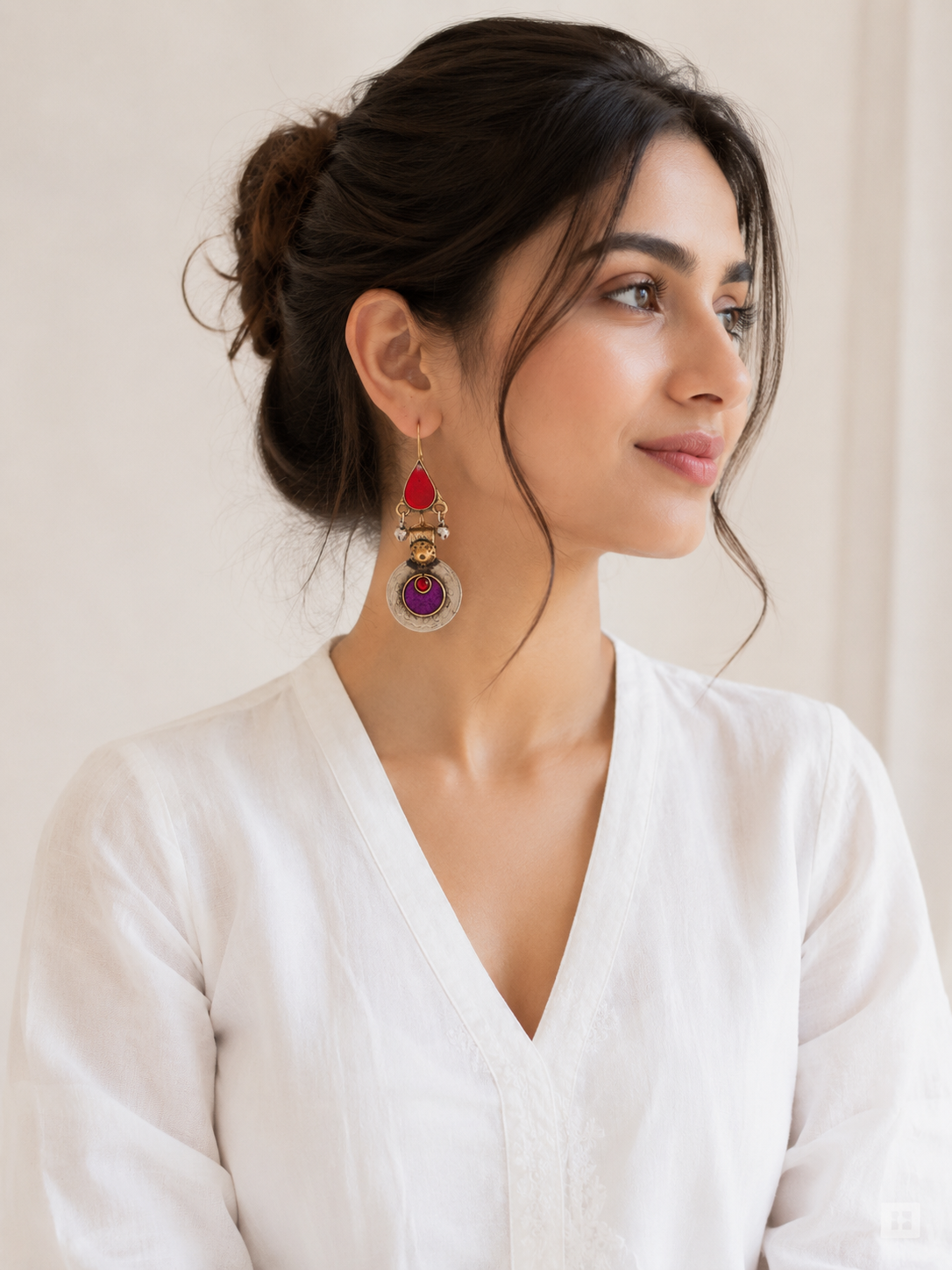 Afghan Rang Coin Earrings – Red & Purple
