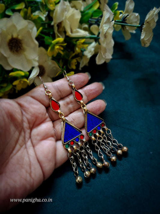 Trikon Boond Afghan Earrings (Red & Blue)