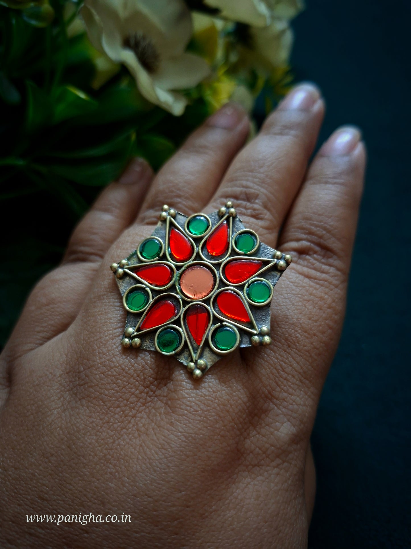 Gulnar Red & Green Vintage Afghan Rings