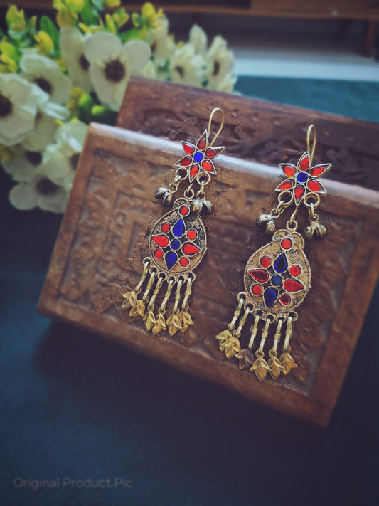 Surkh-o-Neel Afghan Earrings