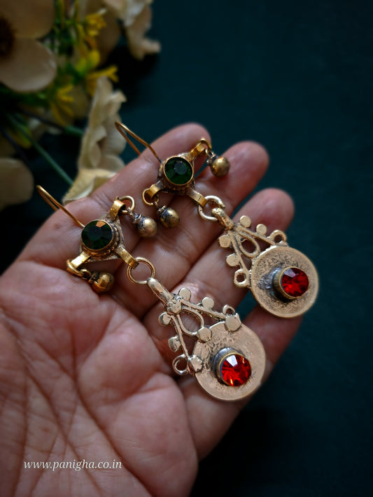 Naqsh-e-Sikka Vintage Afghan Earrings (Green & Red)