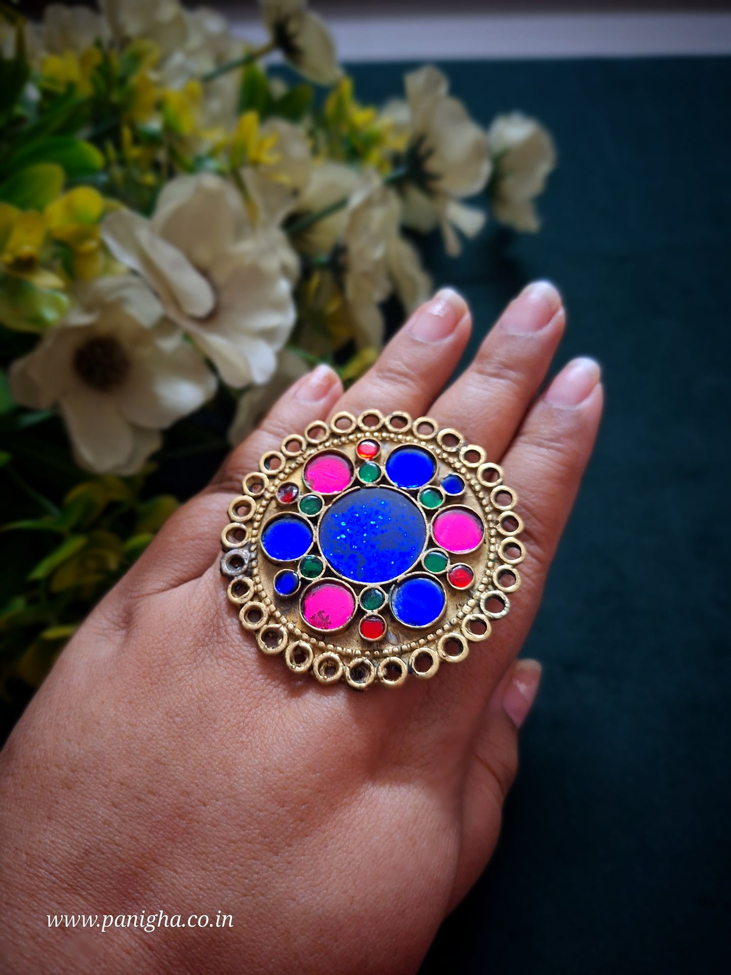 Gulabi-Neel Vintage Afghan Statement Ring