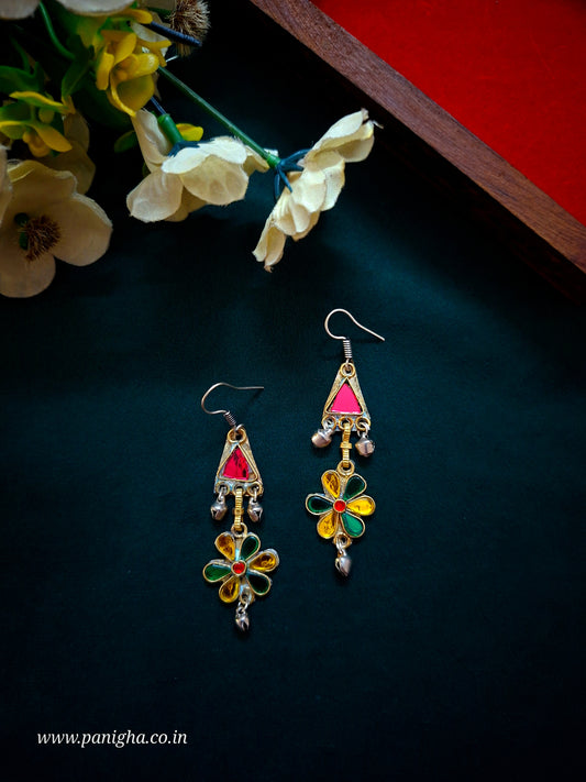 Desert Flower Earrings - Green & Yellow